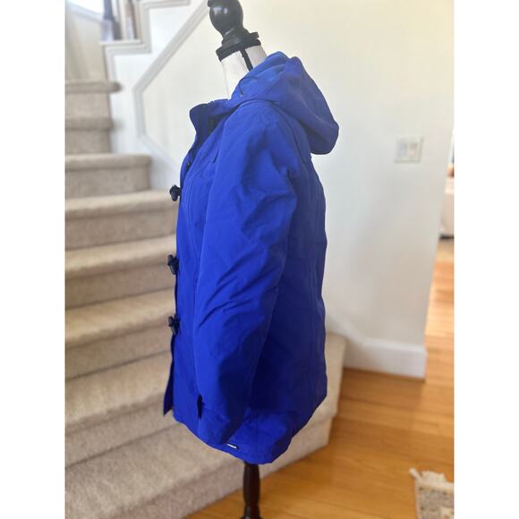 Lands End Cobalt Blue Toggle Button Fisherman Fleece Lined Rain Coat - Picture 2 of 8